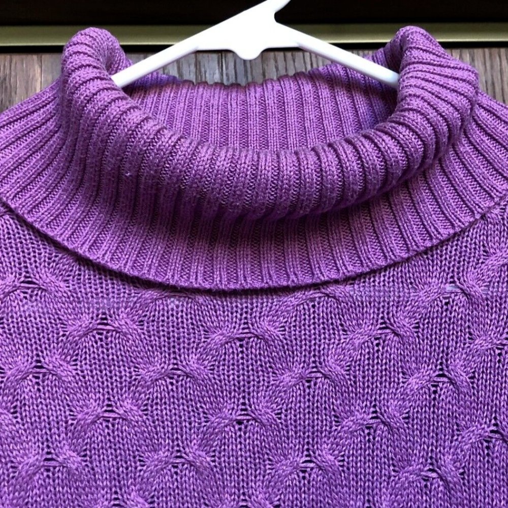 Croft & Barrow Women's Cable Knit Ribbed Turtleneck Sweater Medium Purple Cotton - Picture 4 of 15